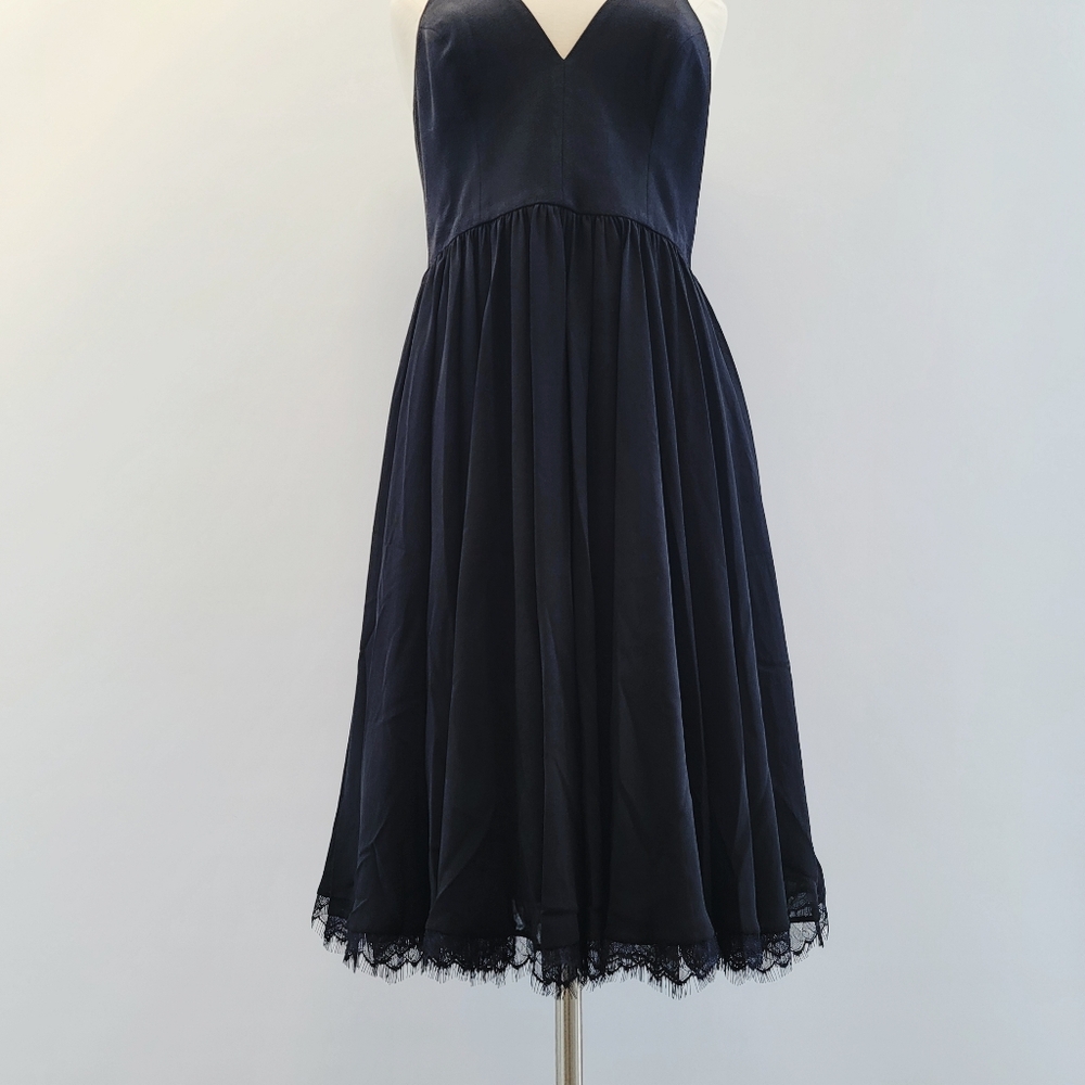 Dress the Population Alicia Black Dress Size Large Full Skirt Pleated Minimalist - Picture 4 of 15